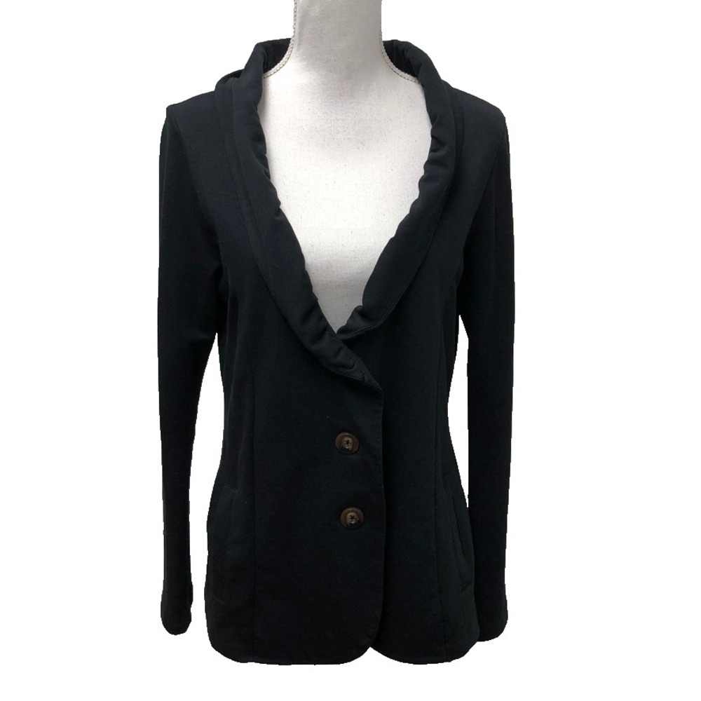 Lilla P Ruffle Collar Blazer Jacket Womens Medium Black Stretch Office Teacher